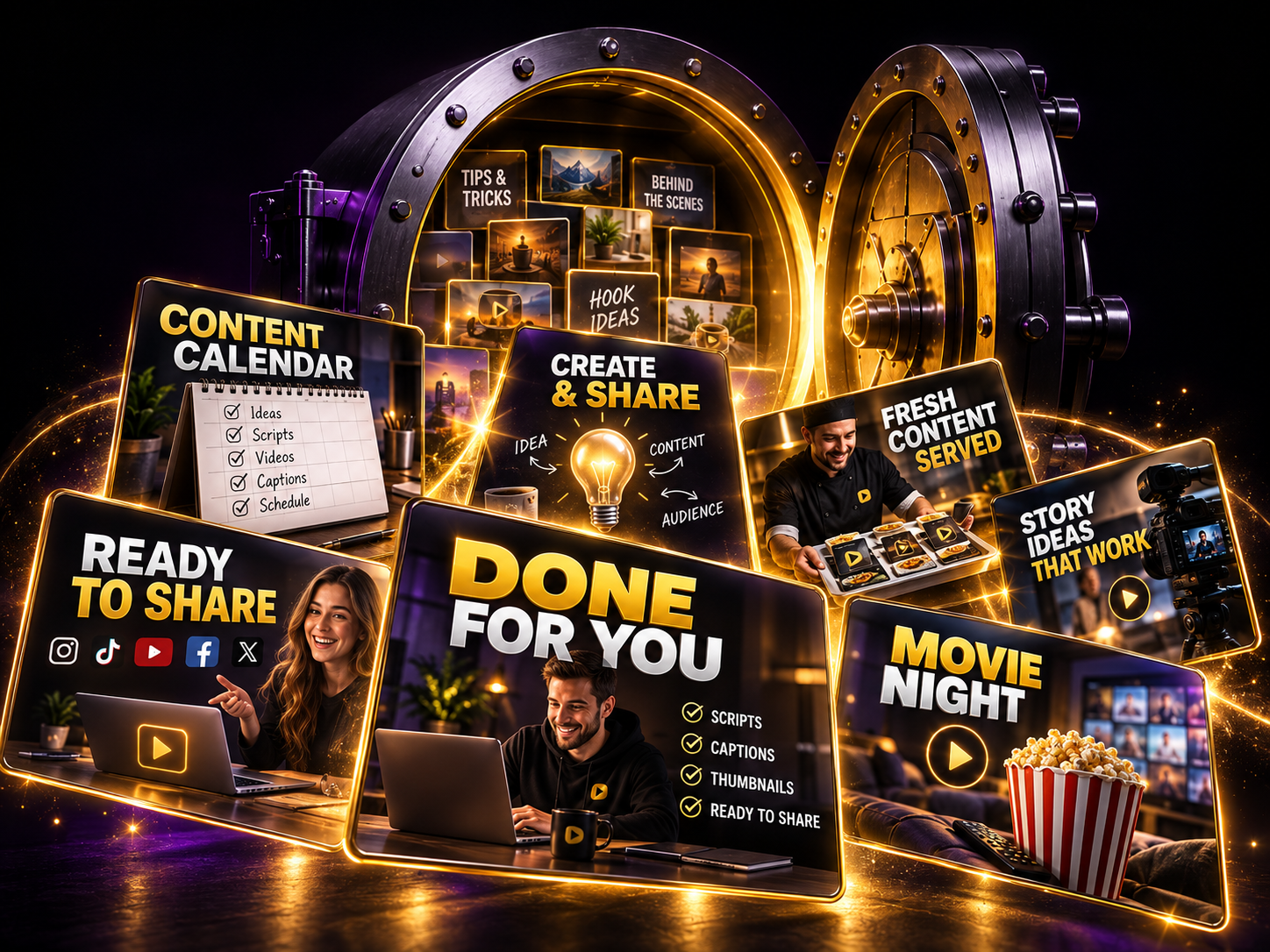 Content Vault overflowing with ready-to-share advertising graphics
